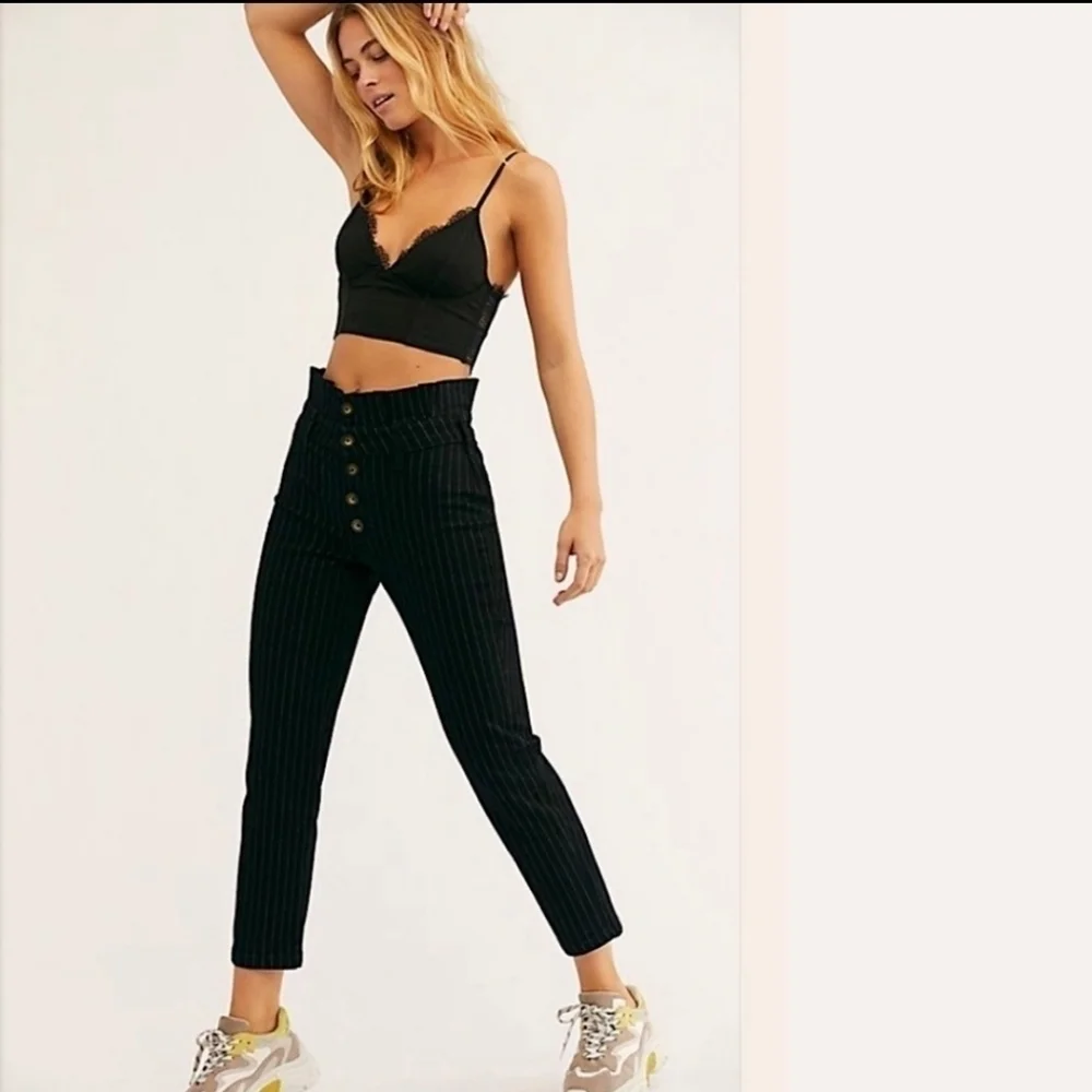 Free people montella black striped pants
